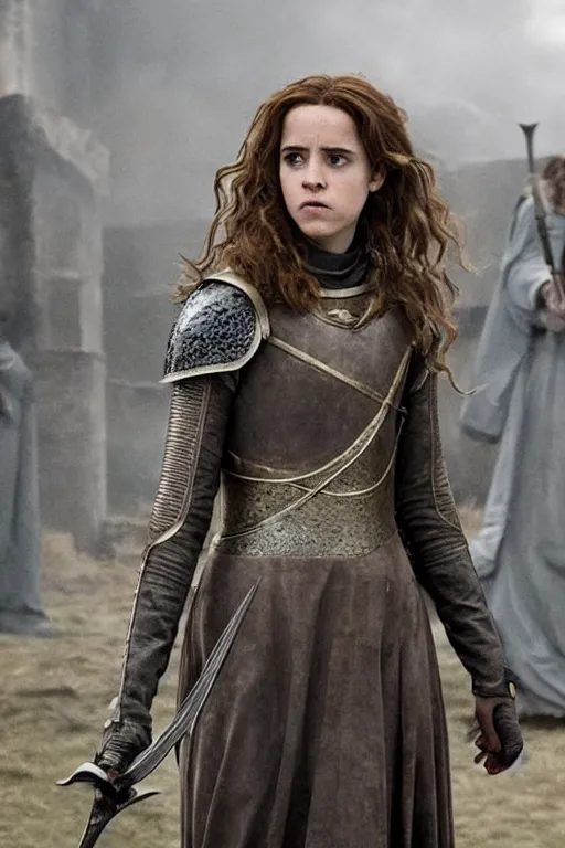 Prompt: hermione granger as joan of arc, game of thrones