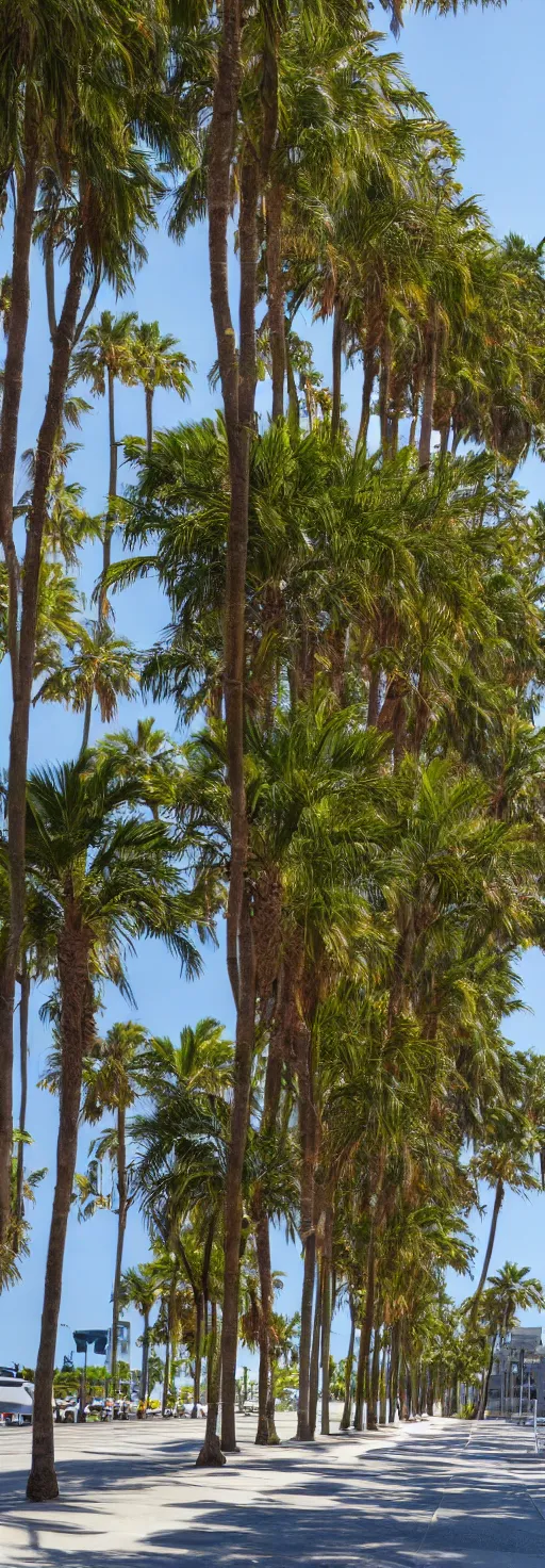 Prompt: side shot of sidewalk with bike path, palm trees, accessible for the disabled, by professional photographer, 8 k resolution, photo, high quality, unreal engine, 3 d