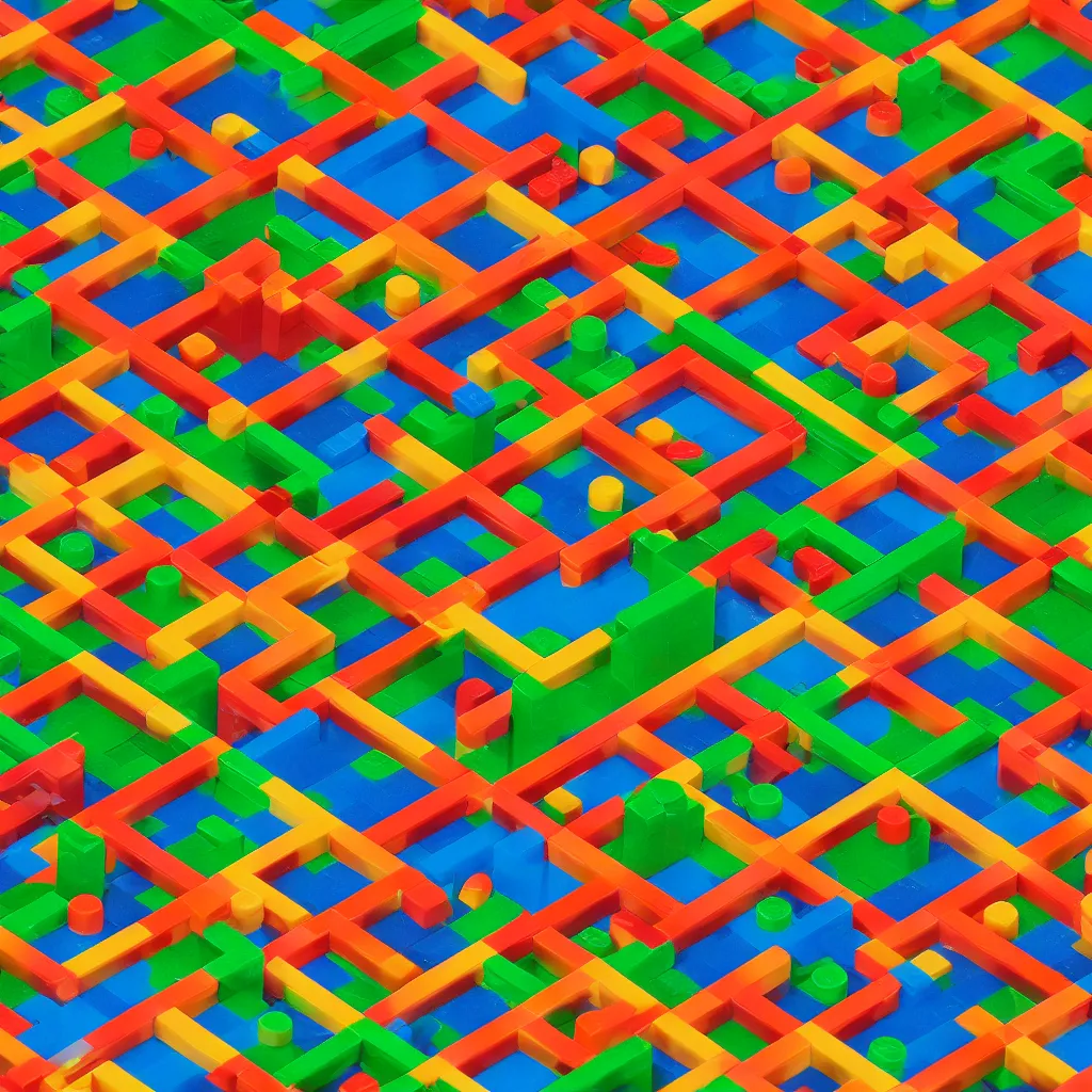 Image similar to wimmelbilder maze made of lego, isometric