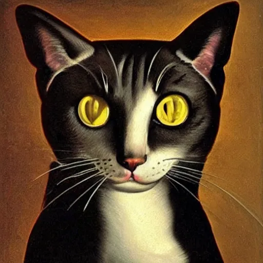 Image similar to a cat that shoots laser beams from the eyes, painted by caravaggio