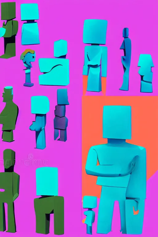 Image similar to cubist moai statue cutout digital illustration cartoon colorful beeple