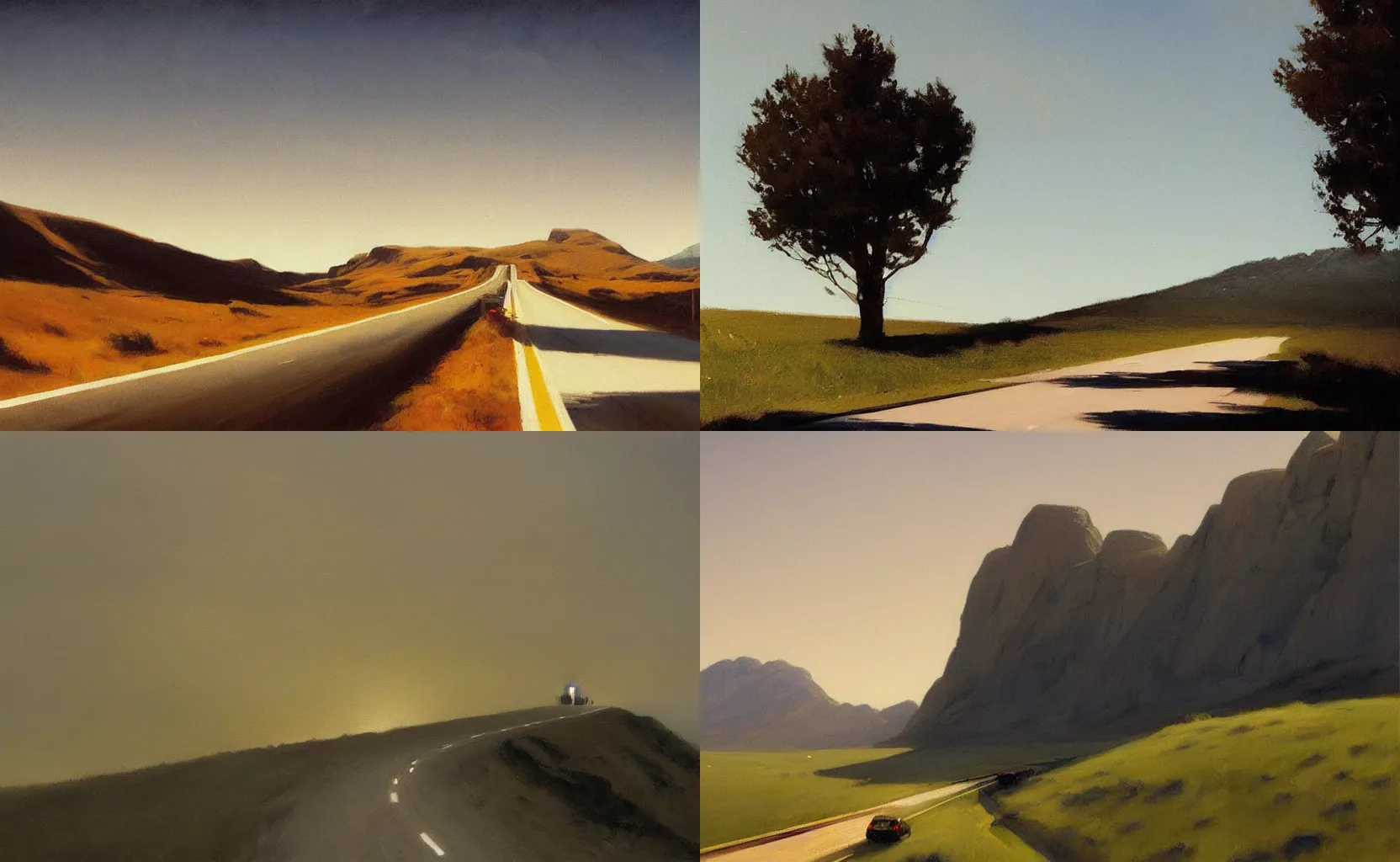 Prompt: the highway to Heaven, painting by Greg Rutkowski and Edward Hopper