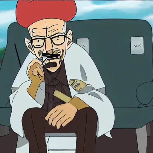 Image similar to walter white smoking a big joint in One Piece Anime Series, 4k Resolution.