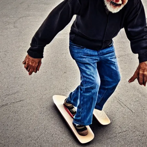 Image similar to old man riding a skateboard, realistic, hd