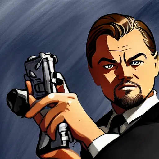 Prompt: Leonardo DiCaprio , leaning back, movie Django, cartoon style, trending on artstation