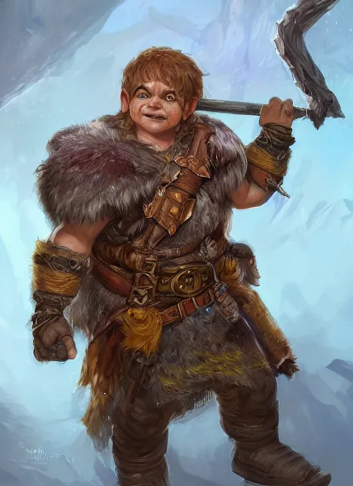 Image similar to halfling barbarian, ultra detailed fantasy, dndbeyond, bright, colourful, realistic, dnd character portrait, full body, pathfinder, pinterest, art by ralph horsley, dnd, rpg, lotr game design fanart by concept art, behance hd, artstation, deviantart, hdr render in unreal engine 5