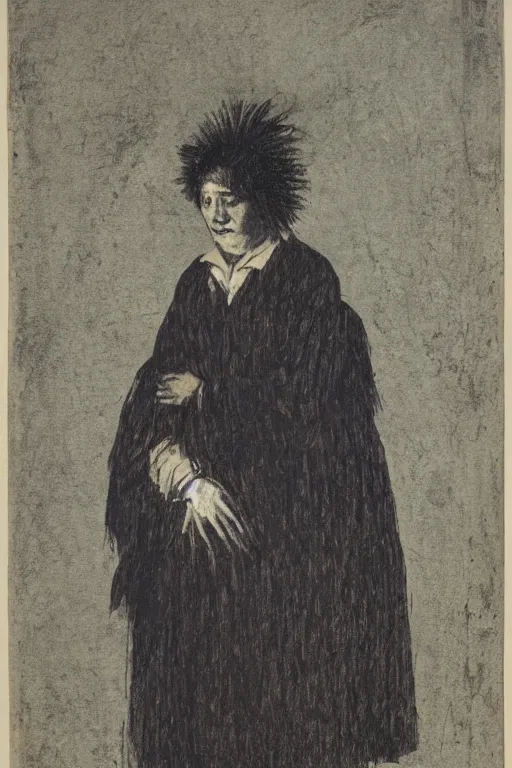 Image similar to portrait of a person in the style of Goya etchings