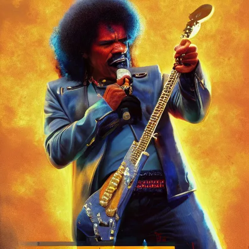 Image similar to UHD movie still of Jamie Foxx as Jimmy Hendrix by Antonio Caparo and Ferdinand Knab and Greg Rutkowski UHD photorealistic trending on artstation