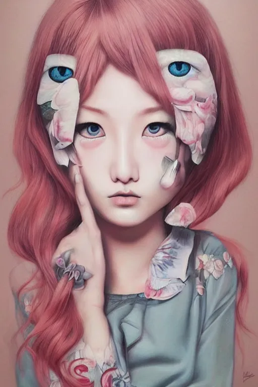 Image similar to pop surrealism, lowbrowart, realistic cute girl painting, hyper realism, japanese street fashion, muted colors