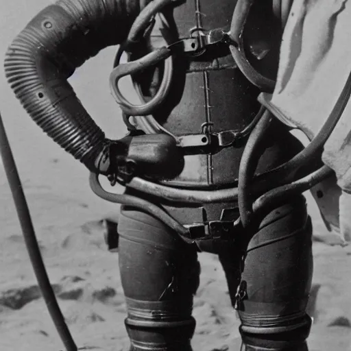 Prompt: detailed photo of a diver wearing an early diving suit. the diver is playing an electric guitar on the moon. old diving suit pictures. old diving suit. early diving suit. old diving suit photos. detailed