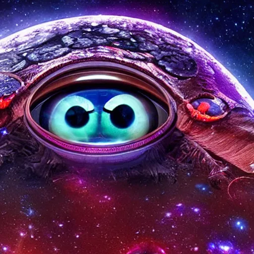 Prompt: film still, future ladybug ( ( descendants ) ), ladybug quadruped with big rgb eyes, huge ladybug mothership, epic cosmos, dramatic lighting, ( e. t. the extra - terrestrial ) imax, 7 0 mm.