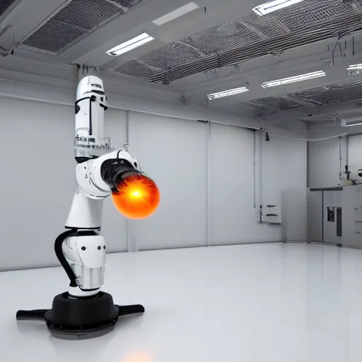 Image similar to kuka industrial robot arm in a white clean room with global illumination