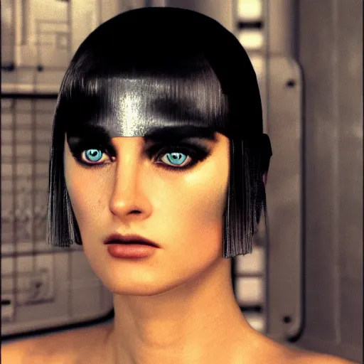 Image similar to portrait of a stunningly beautiful futuristic female replicant from blade runner, depth of field, zeiss lens, detailed, symmetrical, centered, fashion photoshoot, by Annie Leibovitz and Steve McCurry, David Lazar, Jimmy Nelsson, Breathtaking, 8k resolution, extremely detailed, beautiful, establishing shot, artistic, hyperrealistic, beautiful face, octane render