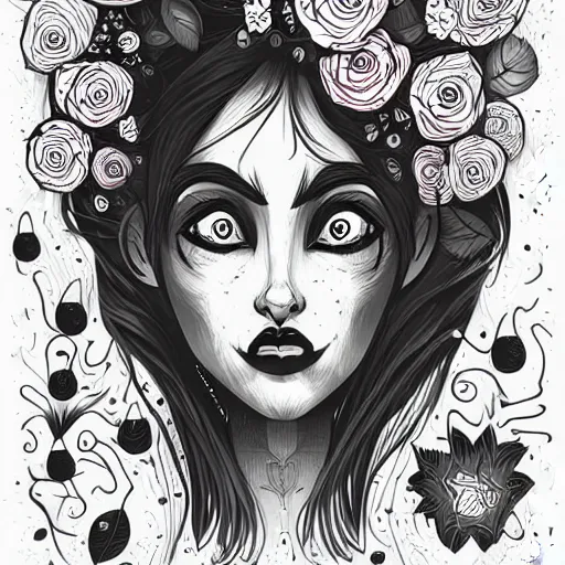 Image similar to grunge cartoon vector sketch of a human with flowers as their hair by - anton fadeev, loony toons style, horror theme, detailed, elegant, intricate