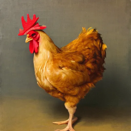 Image similar to a high quality photo of a chicken wearing a suit, Impressionism, 8k