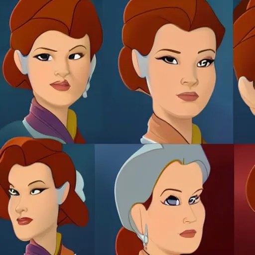 Image similar to captain janeway from star trek voyager in an animated disney movie. beautiful 2 d character art, high quality, detailed face