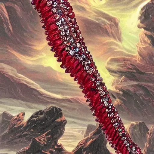 Image similar to red crystal worm with crystals jagging out of his body, fantasy, dnd, highly detailed