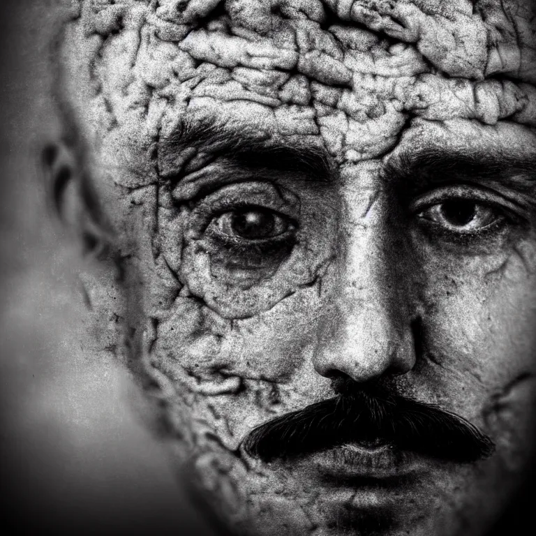 Prompt: surreal closeup portrait photo of man face by Salvador Dalí, Dalion exoplanet, baroque painting, desolate empty wasteland, creepy, nightmare, dream-like heavy atmosphere, dark fog, surreal abandoned buildings, baroque painting, beautiful detailed intricate insanely detailed octane render trending on Artstation, 8K artistic photography, photorealistic, volumetric cinematic light, chiaroscuro, Raphael, Caravaggio, Beksinski, Giger, Dali