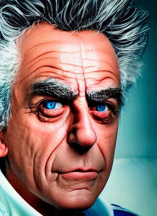 Image similar to rick sanchez closeup photograph dslr photorealistic, studio lighting, ektachrome, detailed, intricate, face detail