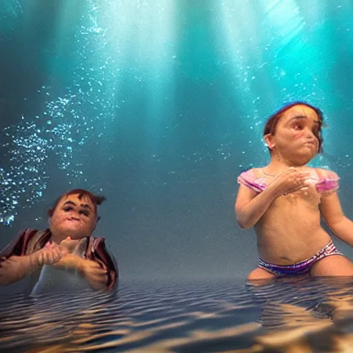 Image similar to midgets dancing underwater glowing mystery