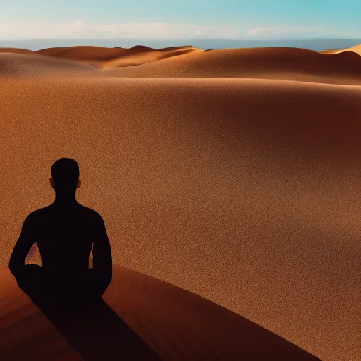 Prompt: photo of a man looking out across the desert, surreal style