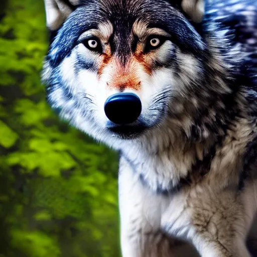 Image similar to A realistic photo of a wolf and snake hybrid animal, hyper-realistic, 8K HDR, 50 mm bokeh, fashion photography.