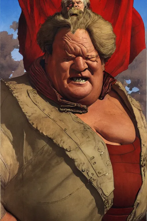 Prompt: huge hulking kenneth mcmillan as baron vladimir harkonnen, simple background, painted by jack kirby, lawrence alma tadema, norman rockwell, greg staples, wayne barlow, neville page, dune 1 9 8 2, artstation character 3 d, superhero