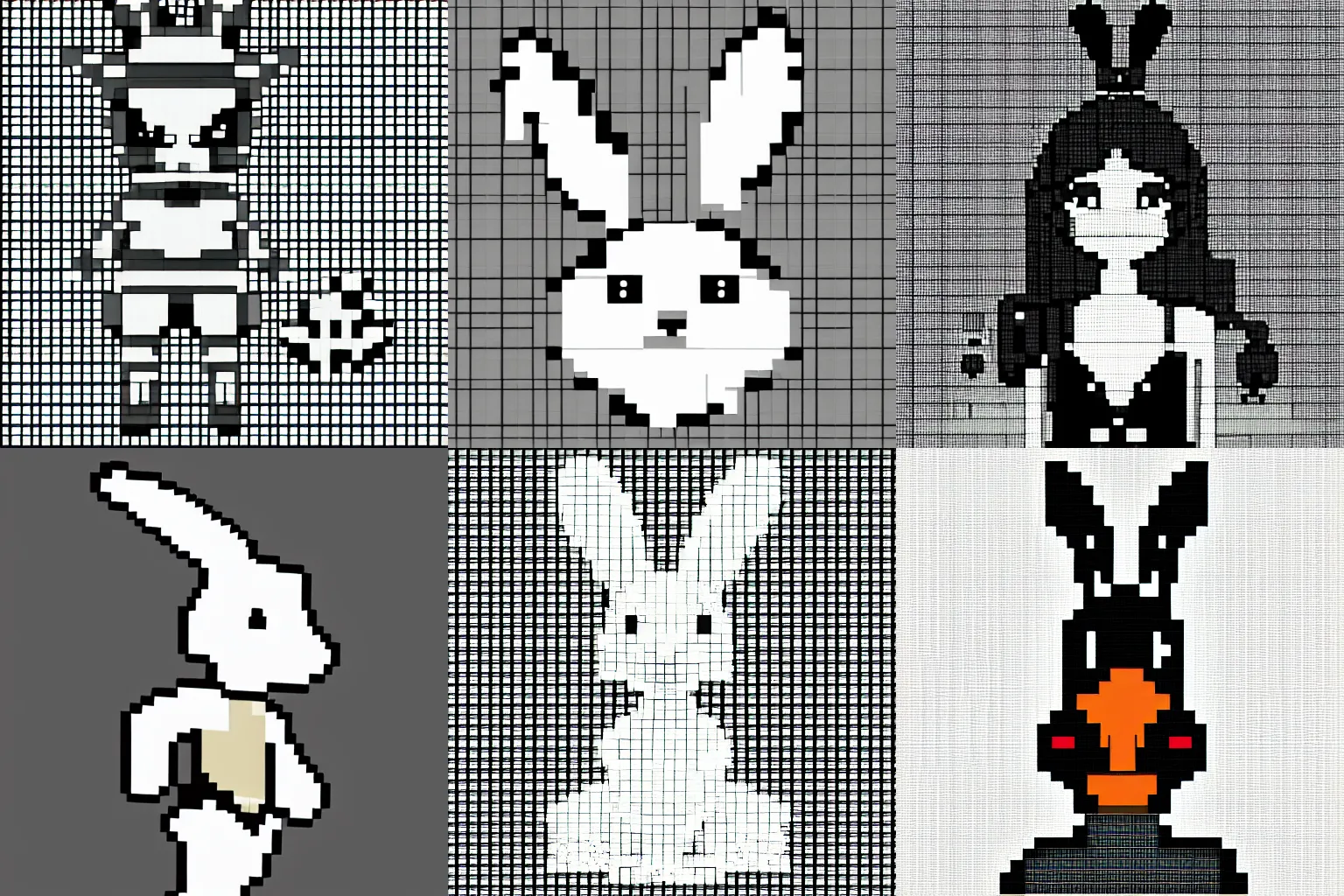 Prompt: bunny girl, high resolution, pixel art style, black and white