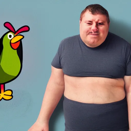 Prompt: duolingo bird with dad body