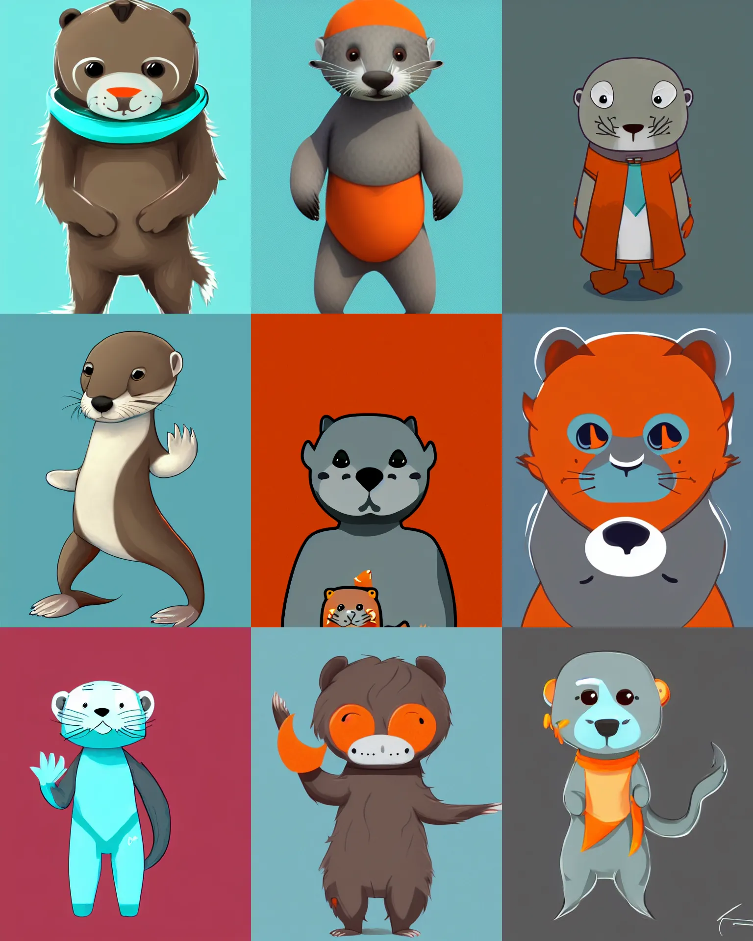 Prompt: cute male grey anthropomorphic otter turquoise hair and orange nose and white stomache, artstation, fantasy