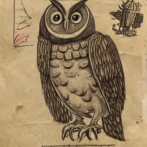 Prompt: a parchment illustration portrait of anthropomorphic owl birdfolk with armor, fantasy.