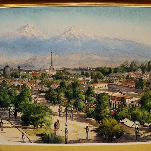 Image similar to watercolor painting of santiago de chile, 1 8 8 0