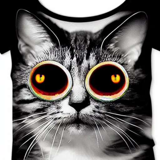 Prompt: cat with laser eyes, graphic tees