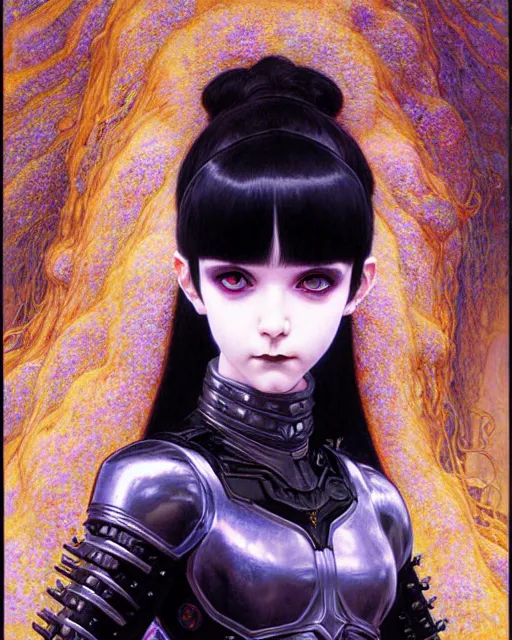 Image similar to portrait of beautiful cute young goth maiden girl with short white hairs in warhammer armor, art by ( ( ( kuvshinov ilya ) ) ) and wayne barlowe and gustav klimt and artgerm and wlop