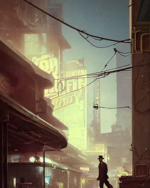 Image similar to young Frank Sinatra as a poor 1950s bartender, dystopia, 1980s Soviet Russia, steampunk, cyberpunk Stephen Bliss, unreal engine, fantasy art by Greg Rutkowski, Loish, Rhads, Makoto Shinkai and Lois van baarle, ilya kuvshinov, rossdraws global illumination, radiant light, detailed and intricate environment