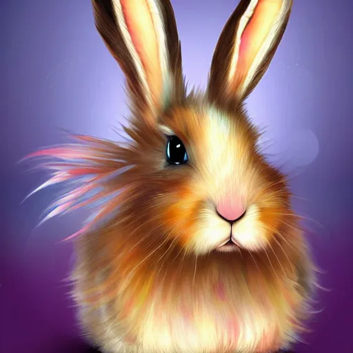 Prompt: cute fluffy tan lop eared bunny rabbit with long colorful mohawk hairstyle detailed painting 4 k