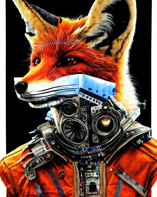 Image similar to a portrait of an anthropomorphic cyberpunk fox lizard by sandra chevrier, by jon foster, detailed render, tape deck, epic composition, cybernetics, 4 k realistic, cryengine, realistic shaded lighting, sharp focus, masterpiece, by enki bilal