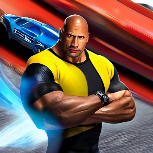 Image similar to dwayne johnson in hotwheels acceleracers