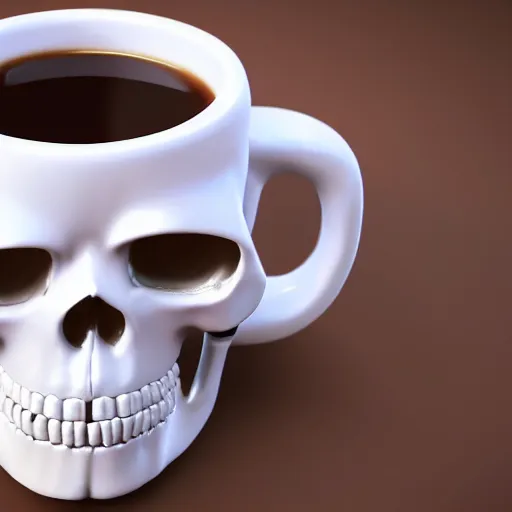 Prompt: a skull in a coffee cup, unreal engine 5 rendering, ray tracing