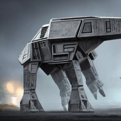 Image similar to a fusion between the tarrasque and an AT-AT, flat grey color, CG