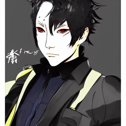 Image similar to Portrait of Ren Amimiya from Persona 5, art style of Yoji Shinkawa, Highly detailed, fantasy themed