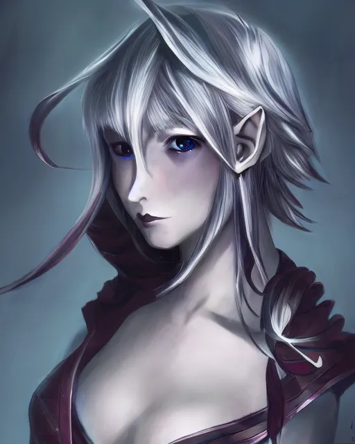 Image similar to elven dark elf girl, in the style of sumihei, tokyo ravens style, dynamic lighting, fantasy concept art, trending on art station, stunning visuals, ultra detailed