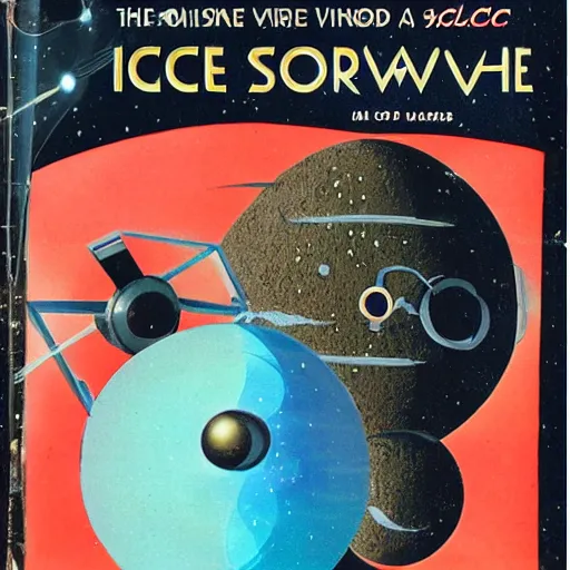 Image similar to vintage scifi novel cover. Ice. Snow. Black hole. In the style of Omni magazine.