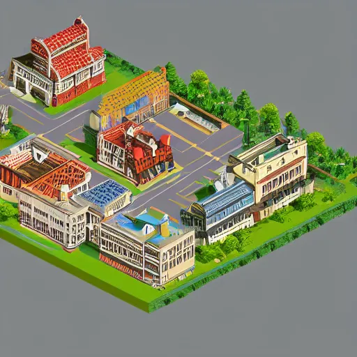 Prompt: a render of a town in isometric view