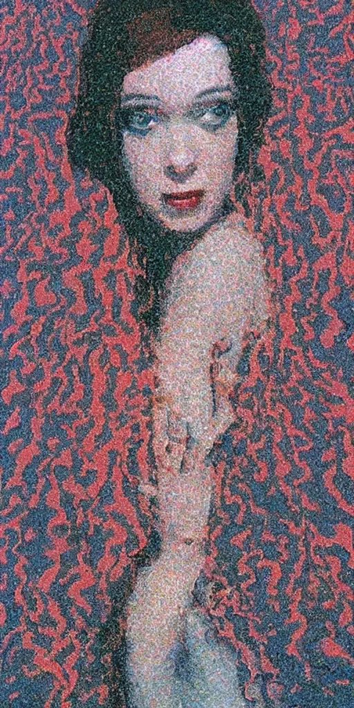 Prompt: a film still of suspiria by dario argento, 1 9 7 7, painted by impressionism, pointillism, detailed