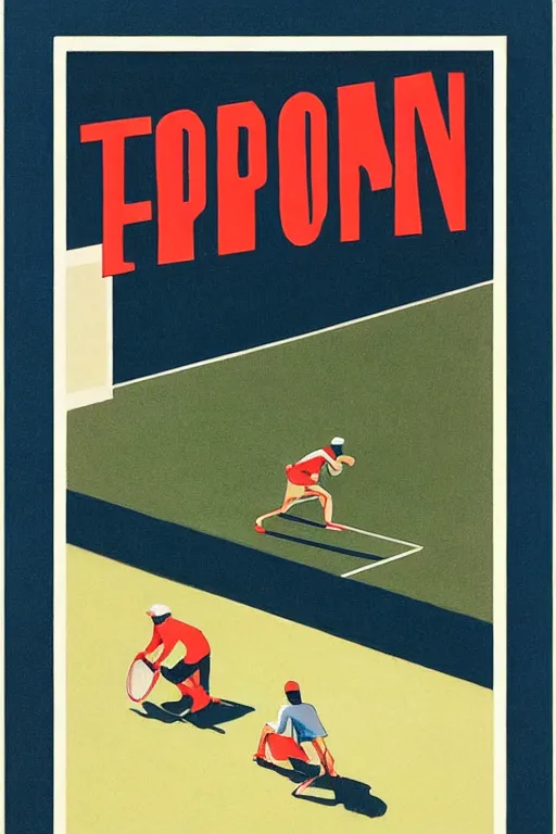 Image similar to an illustration of a tennis match by Edward Hopper. Screen Printed. Paper texture