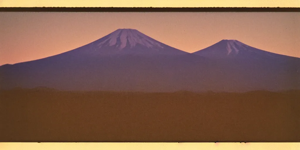 Prompt: a grainy polaroid photograph of the mont fuji at the golden hour