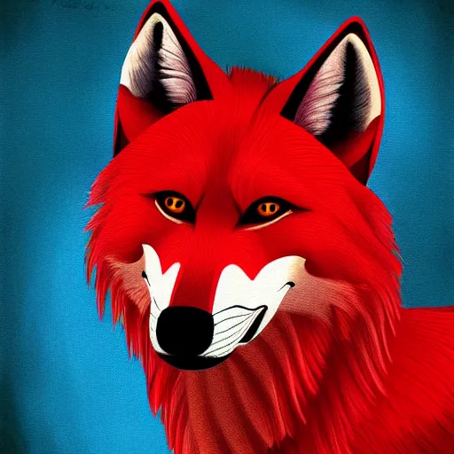 Image similar to zoomorphic a red face wolf, digital painting, ultra sharp