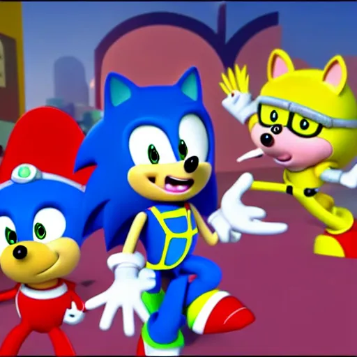 Image similar to sonic, peppa pig and the paw patrol crossover episode, cartoon network stillframe, good looking, hd, 4 k, hdr, smooth, sharp focus, high resolution, award - winning