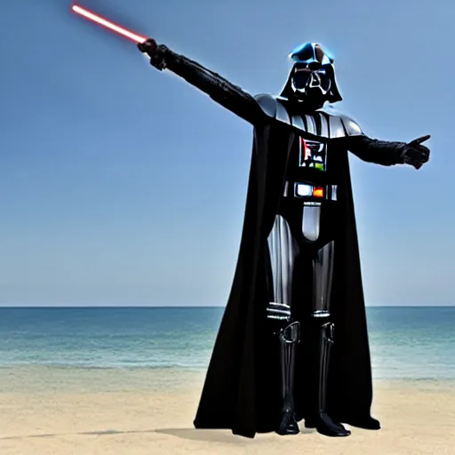 Prompt: darth vader goes to the beach